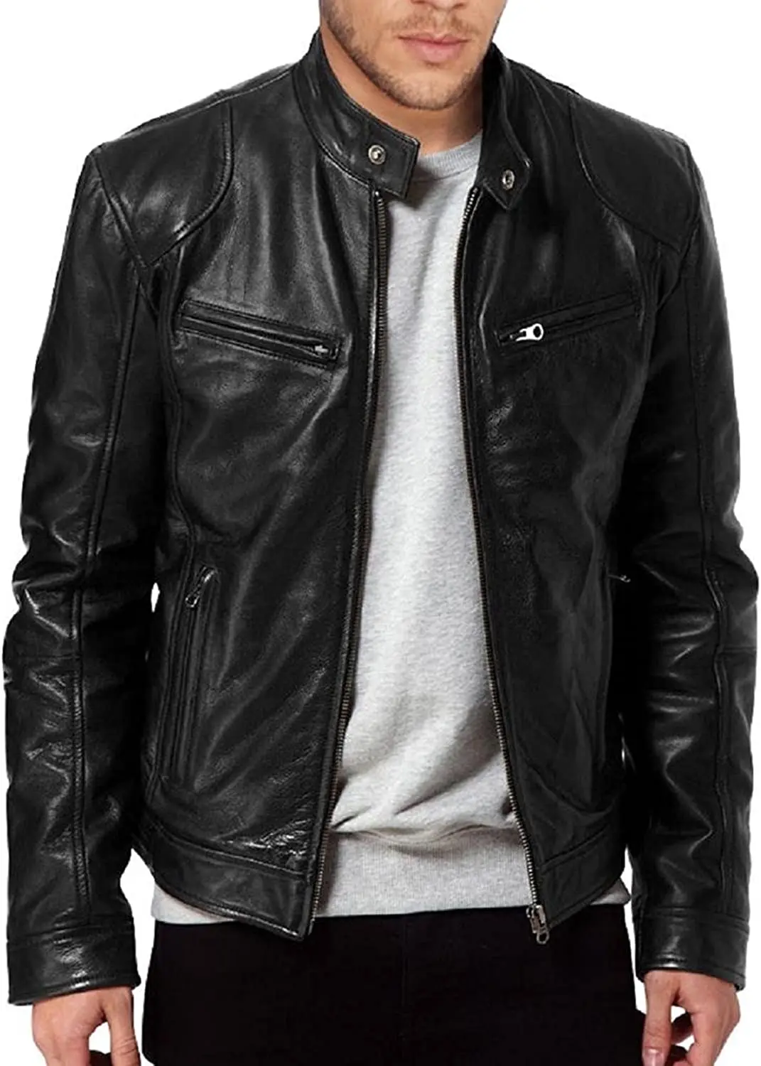 

Motorcycle Jacket Mens Slim Fit Short-Coat Collar PU Jackets Zipper Stand Windproof leather jacket men leather jacket men