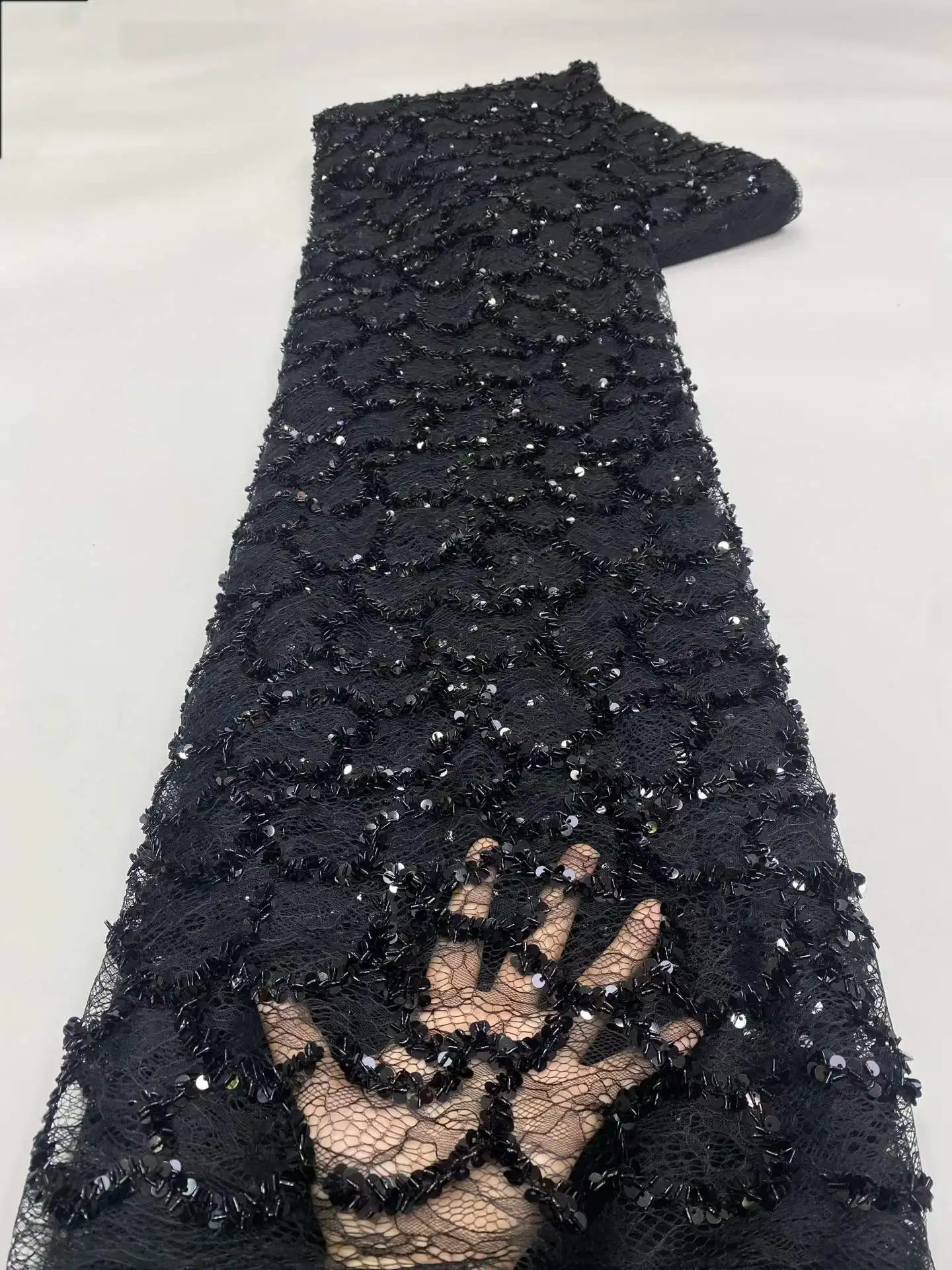 African French Sequins Lace Fabrics Black 2026 High Quality Tulle Lace 5 Yards Nigerian Embroidered Dresses Material For Party