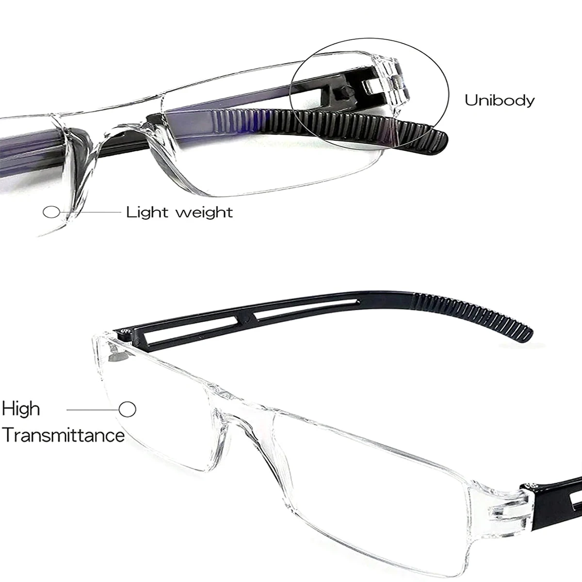 Integrierte Lesebrille, klare Gläser, leicht zu tragen, geeignet für Männer und Frauen, +100 bis +400 – Detail 2