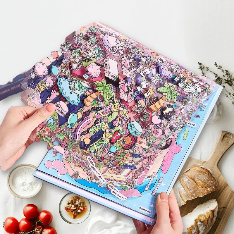 

20pcs/pack Miniature Scenery Sticker Book Rainbow Island Large Size 3D Stackable Stereo Cabin for Hand Account Decoration