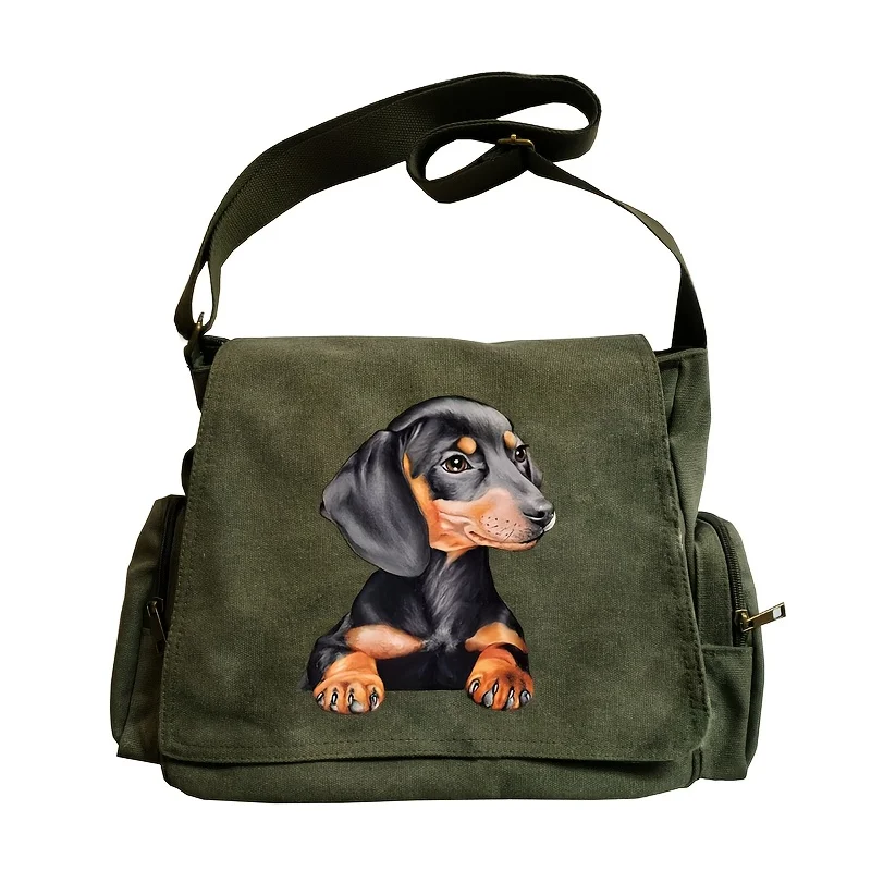 Bolsos de mensajero de gran capacidad para mujer, bolso de hombro tipo bandolera con bonito patrón de perro salchicha para ir a la clase