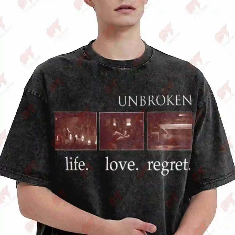 Unbroken Life Love Regret Vintage Washed Tee Pure Cotton T-Shirt