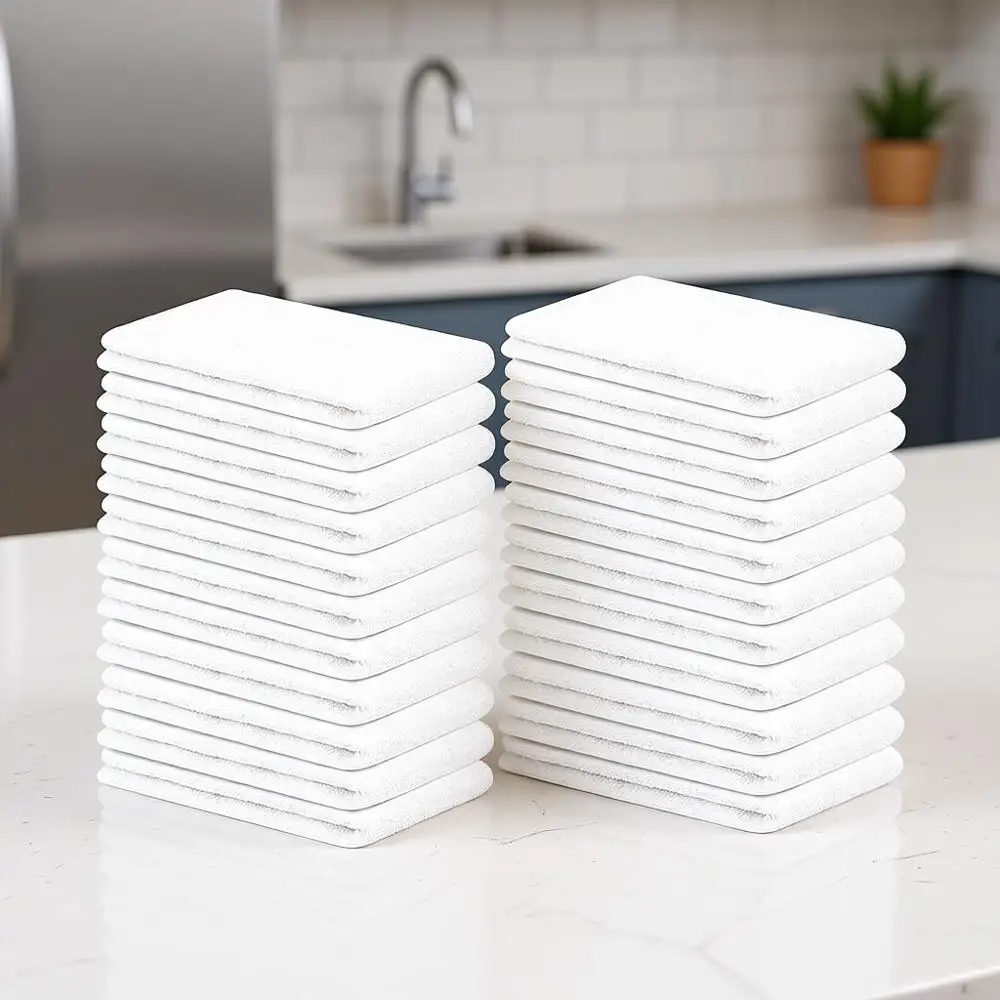

Набор из 60 белых хлопковых тряпок-полотенец 14x17 дюймов – впитывающие и прочные салфетки для уборки дома, автомобиля и гаража