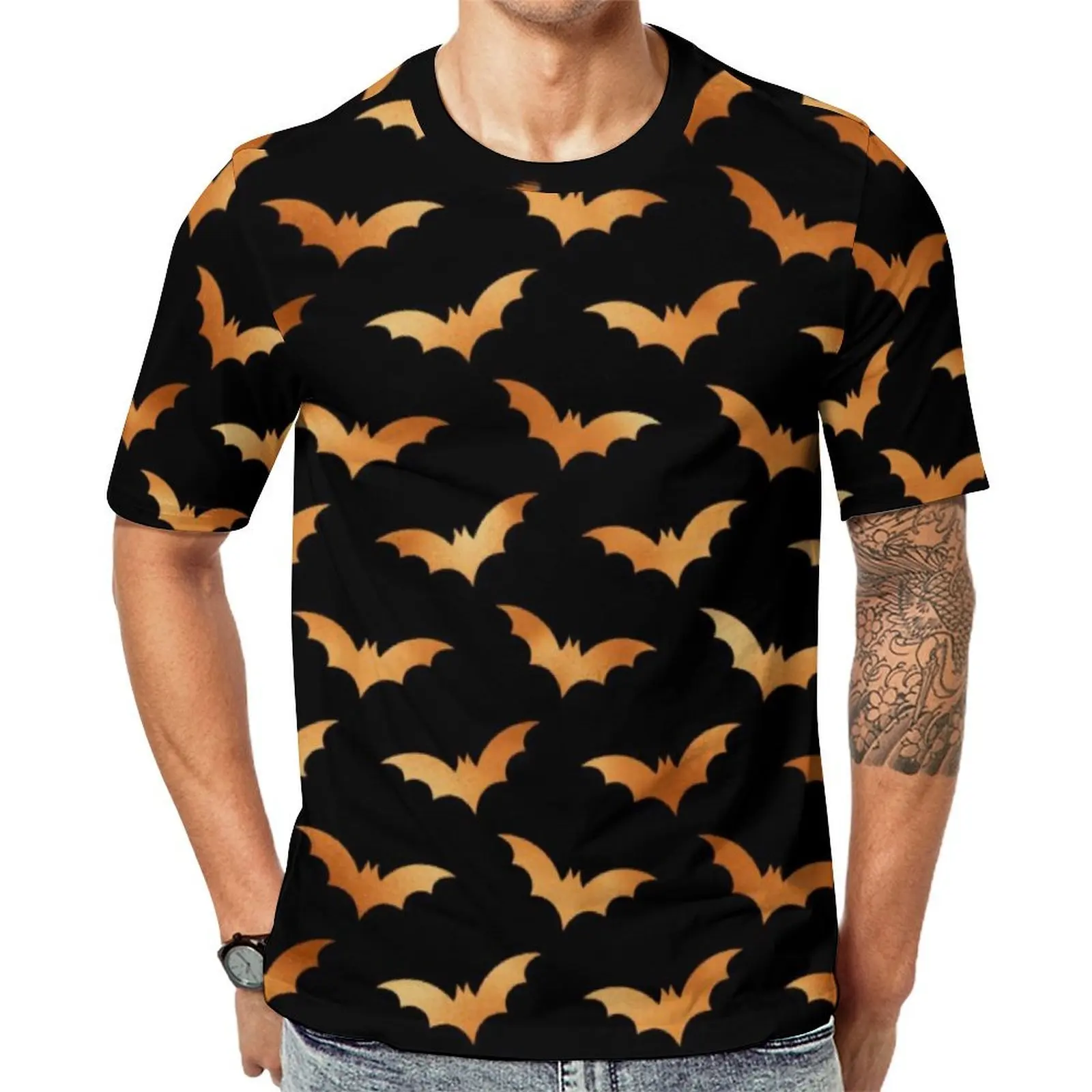 Men Halloween T-Shirt Spooky Bat Print Trendy T-Shirts Short Sleeves Design Tops Cheap Summer Classic Oversized Top Tees