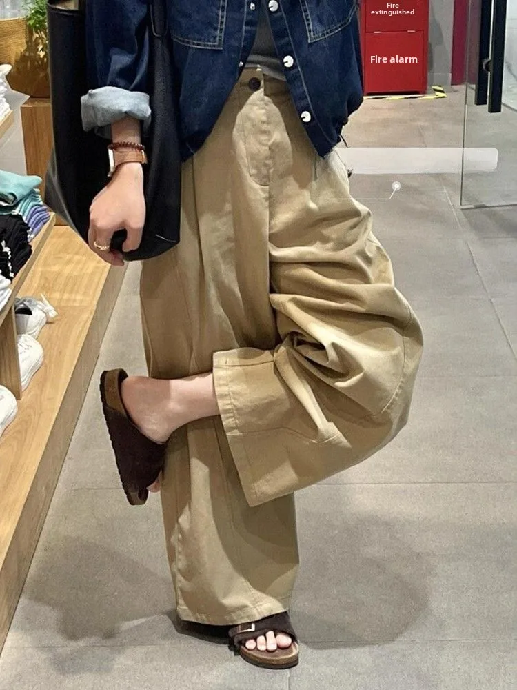 

Slimming High Waist Wide Leg Pants Casual Khaki Women's Autumn Winter Straight Cut Trousers for Pear Shaped Body Workwear