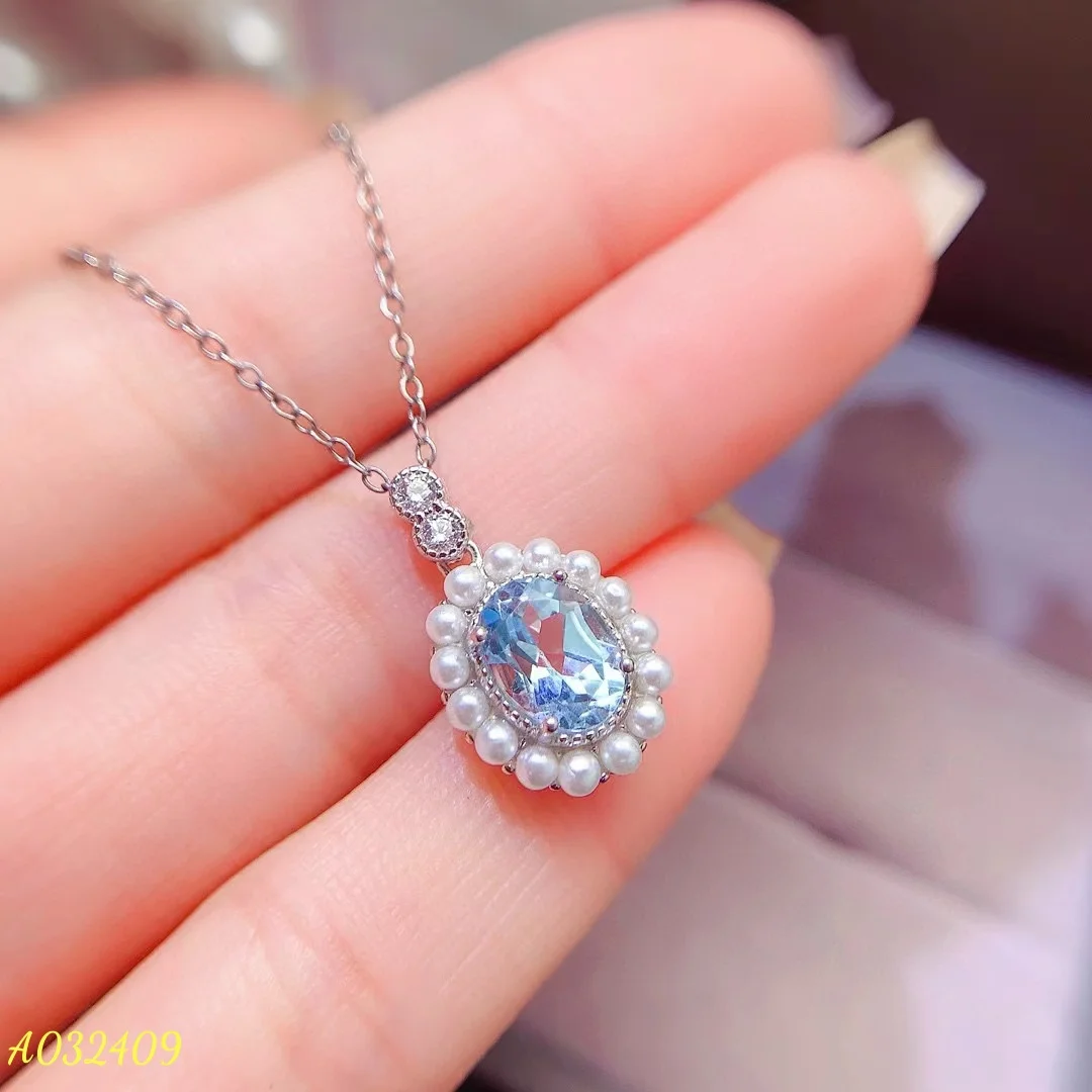 

KJJEAXCMY 925 Sterling Silver Natural High Clarity Aquamarine Pearl Women's Pendant Birthday Party Christmas Gift Free shipping