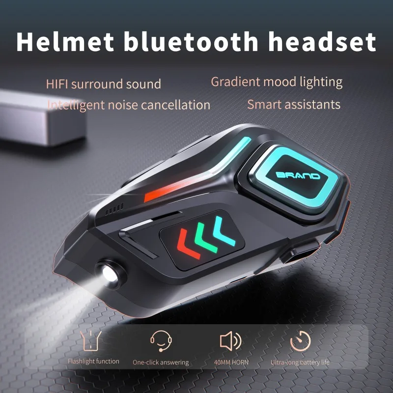 

K07 Motorcycle Helmet Bluetooth Headset With Built-in Torch Function, 800mAh, 40 Hours Playback, CVC Noise Reduction, LED Light.
