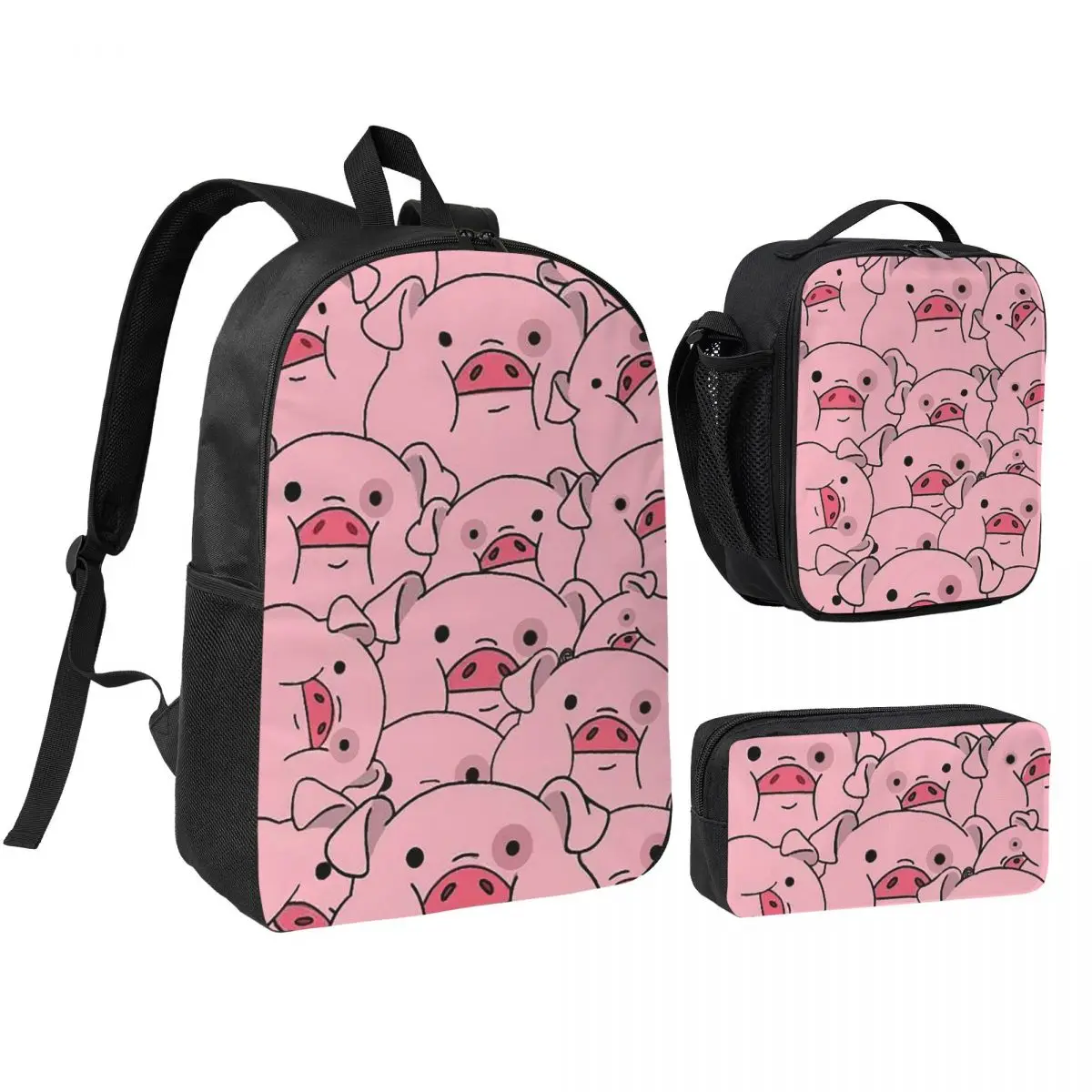 

Cute Pet Pig Waddles Cartoon Backpack Student BookBag School Bag Shoulder Bags 3ps Insulated Lunch Bag Pencil Case
