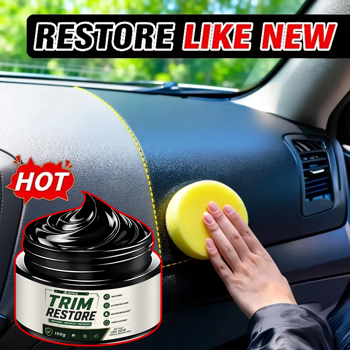 Black Car Leather Plastic Restorer Cream Dashboard Bumper Seats Faded Restore Hydrophobic Anti-Fade Long-Lasting YT2043
