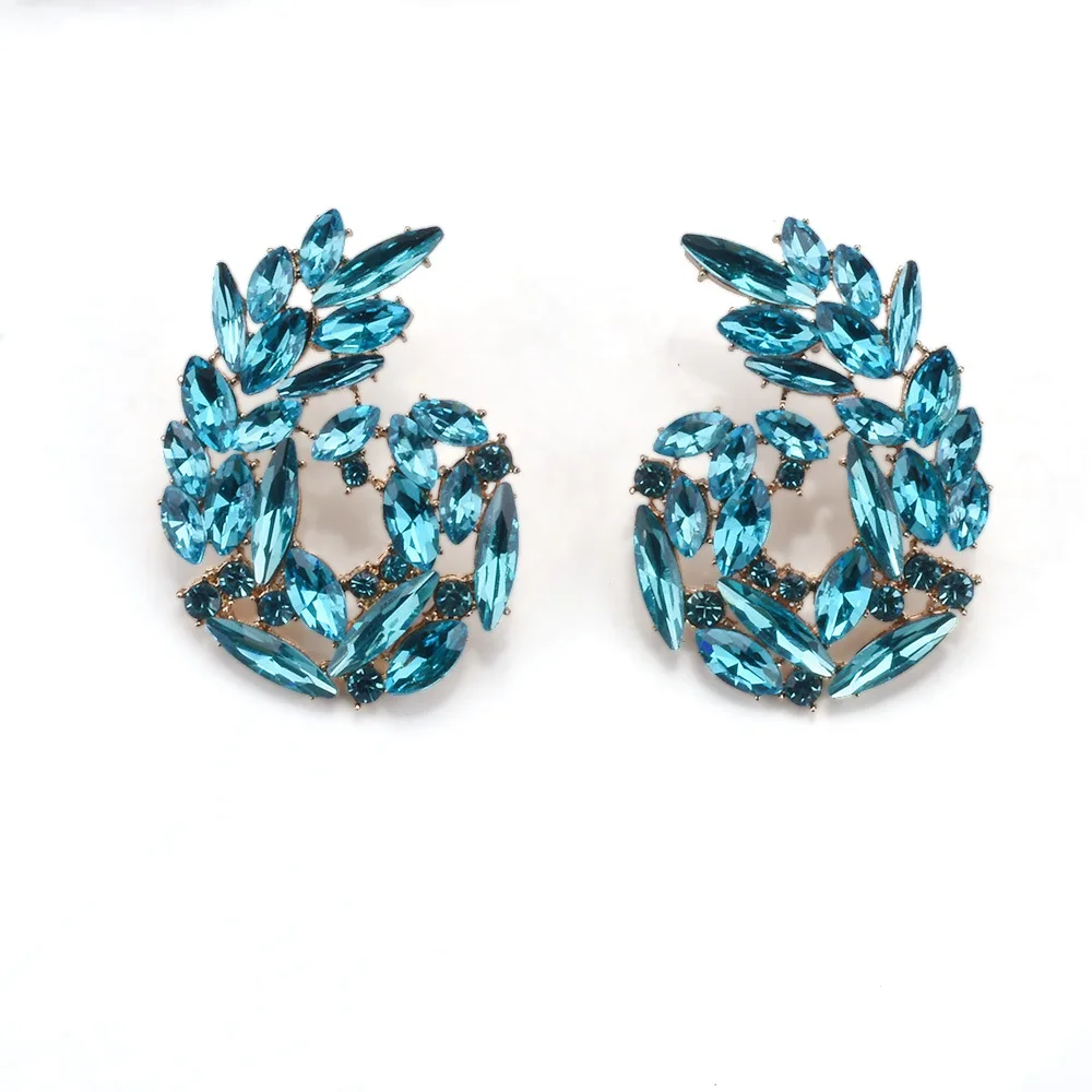 Cross-border fashion flower earrings colorful full diamond leaf stud earrings female bohemian jewelry earrings wholesale