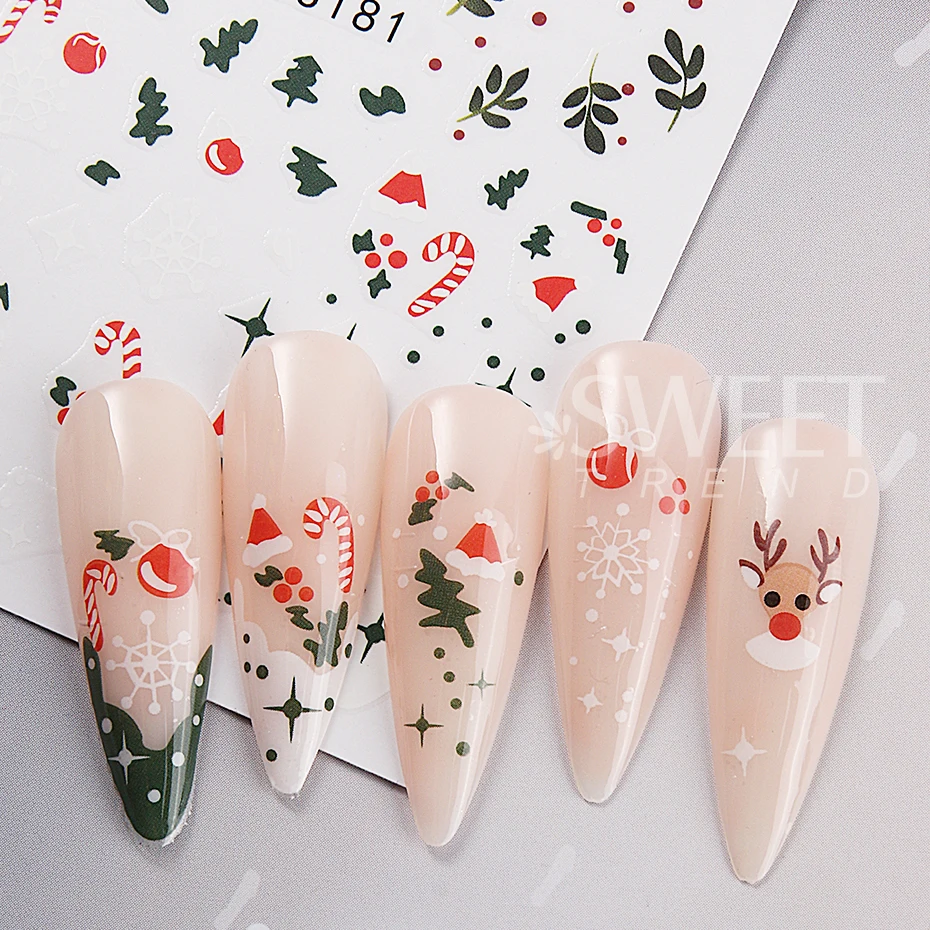 2/4 pezzi adesivi per unghie natalizi autoadesivi foglie verdi agrifoglio fiocco di neve decalcomanie per unghie cursori decorazione manicure capodanno fai da te