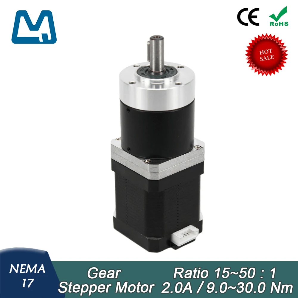 

42 Stepper Motor 48mm Body Lenght 2.0A 0.6Nm Nema17 Planetary Gearbox Ratio 50:1 Keyway Shaft