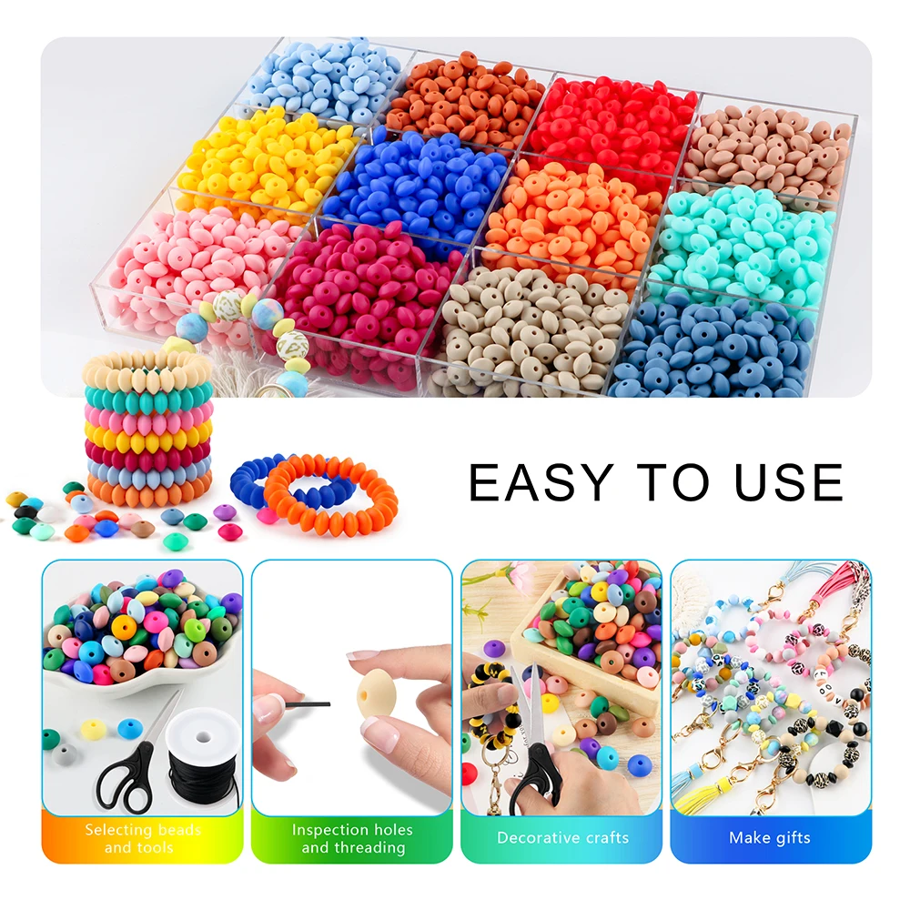 

55Pcs/Lot 12mm Colorful Silicone Lentil Beads Spacer Beads DIY Keychain Pen Necklace Bracelet Accessories For Jewelry Making