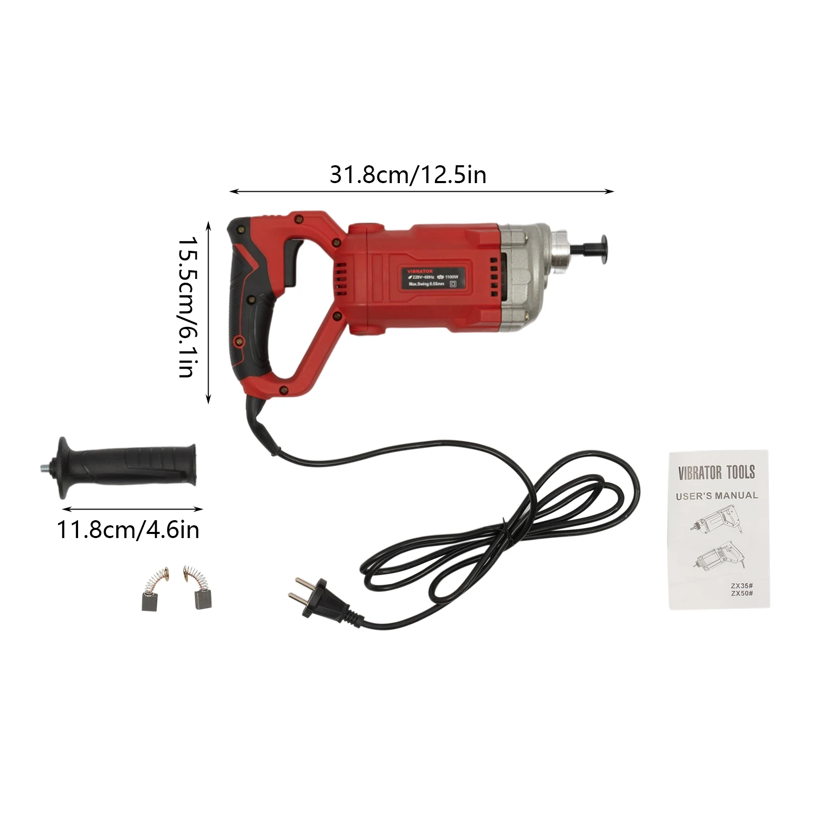 1100W Electric Concrete Vibrator w/2M Wave Rod Handheld Portable Suitable Concrete Tools 220V for Various Construction Structure