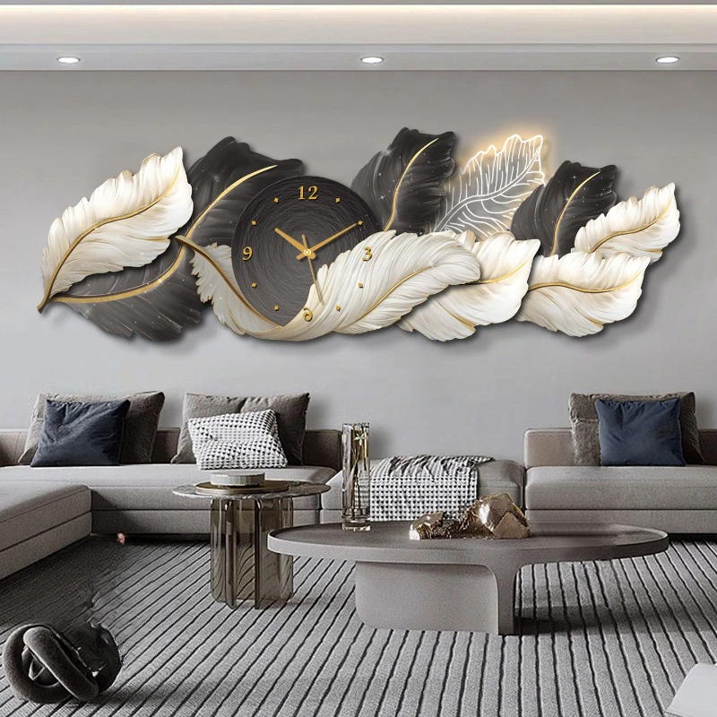 Modern Light Luxury Wall Clock Living Room Painting Feather High Sense Wall Clock Interior Mural Zegar Na Ścianę Room Decoration