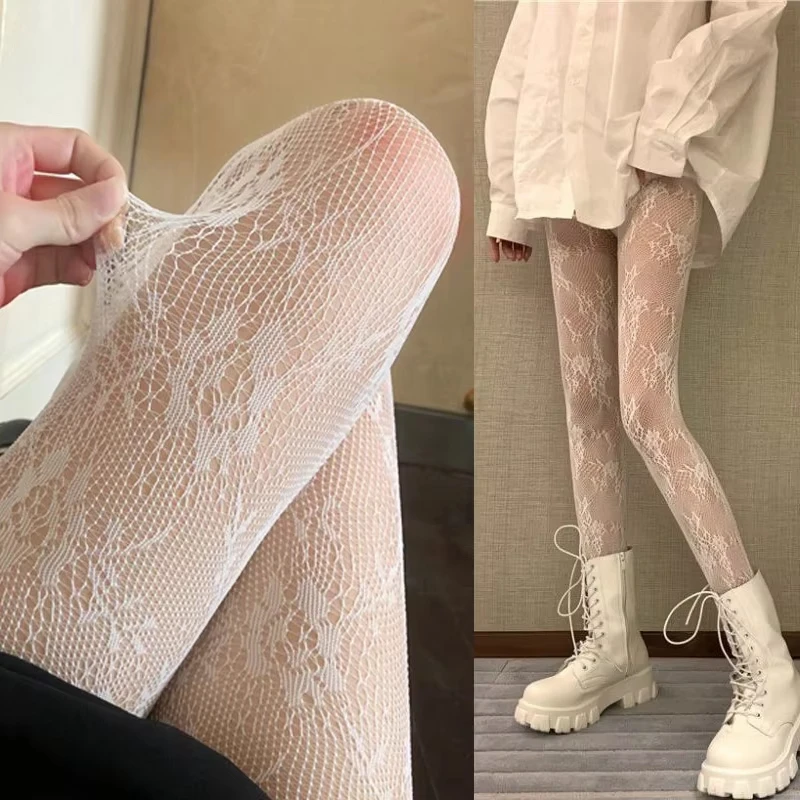 Lolita Süße Mädchen Punk-Stil Blumenmuster Strumpfhosen Bunte Overknee-Strümpfe Dessous Damen Sexy Ausgehöhlte Netzstrumpfhose