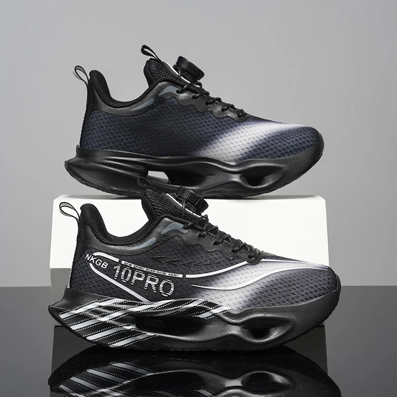 2026 New Kids Sneakers Boys Girls Lightweight Breathable Mesh Running Shoes Autumn School Sport Shoes Quick Lace Cushioned Black