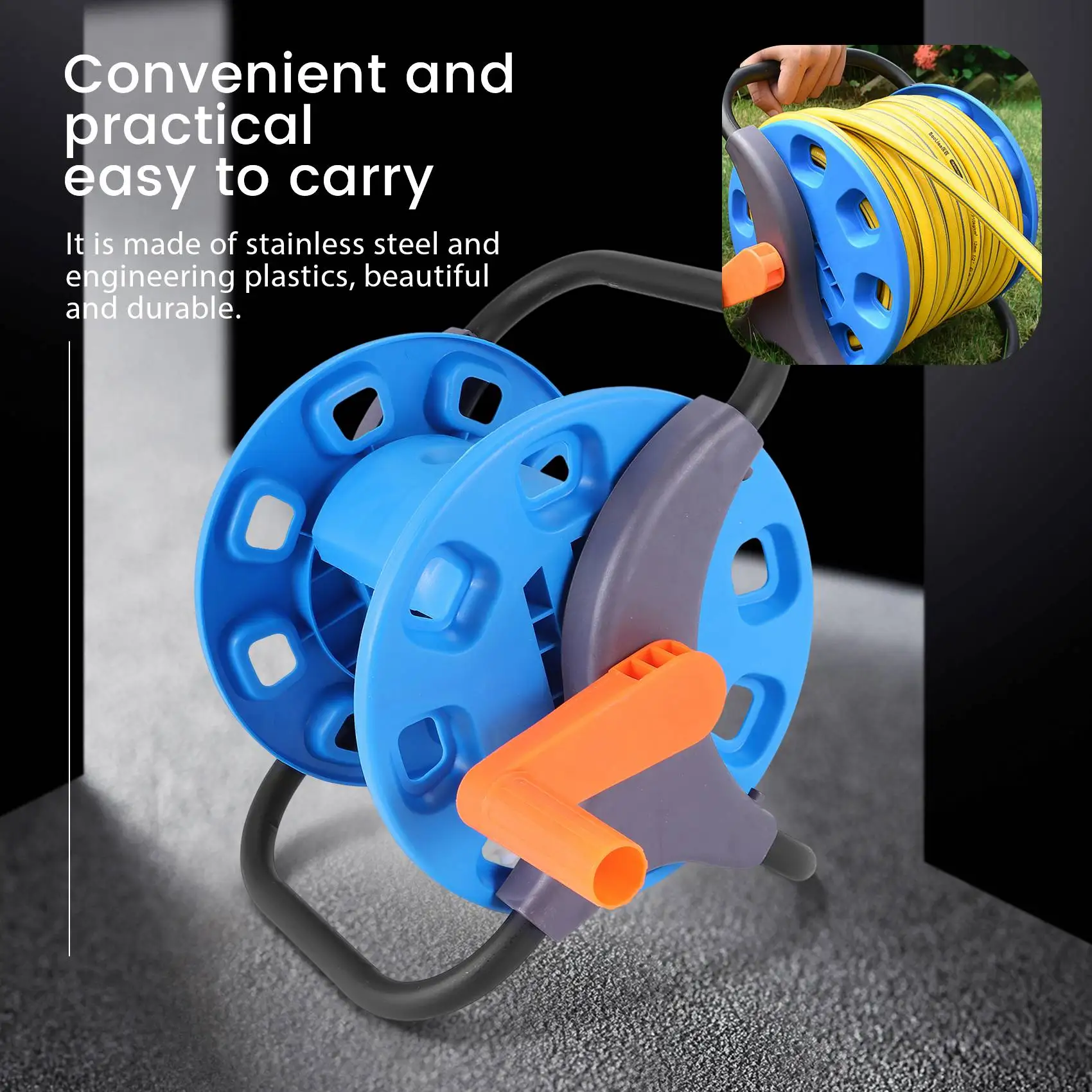 ABSS-Portable 20M Household Garden Water Hose Reel Cart Pipe Storage Car Washer Pipehose Winding Tool Rack Holder