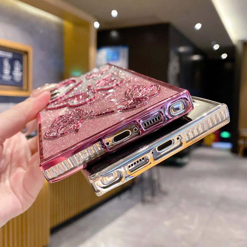 Capas de telefone borboleta brilhante para Samsung Galaxy S25 S24 Ultra S23 capa traseira de strass