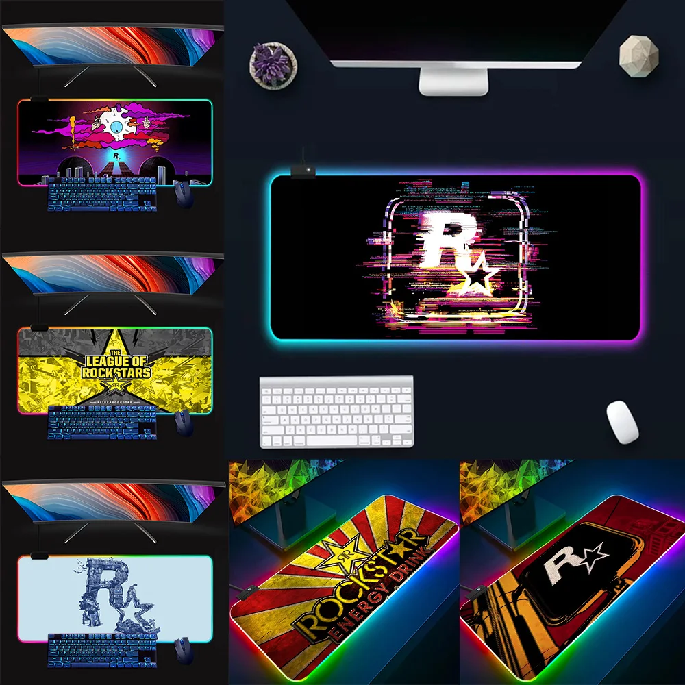 GTA R Stars RGB Pc Gamer Keyboard Mouse Pad Mousepad LED Glowing Mouse Mats Rubber Gaming Computer Mausepad