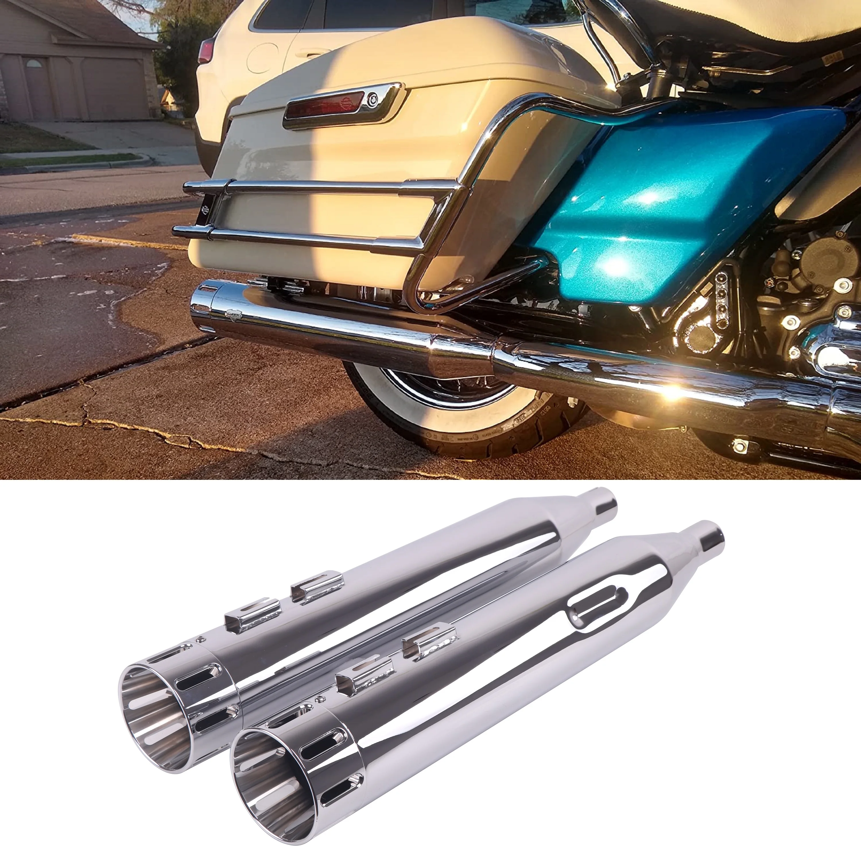 SHARKROAD 4.5'' Slip On Mufflers for Harley Davidson Touring 1995-2016 Models Exhaust Upgrading,Fit for Road King Street Electra