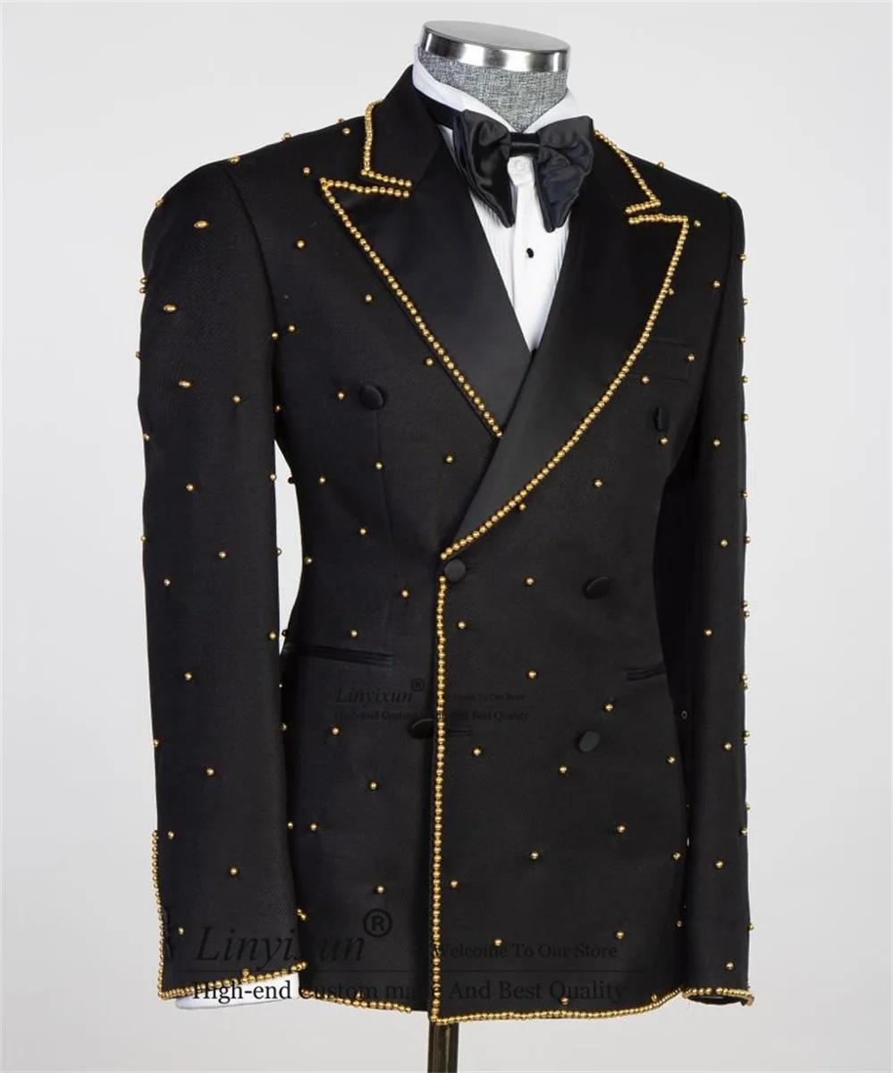 Luxury Beaded Black Mens Suits Wedding Groom Tuxedo Formal Occasion Blazer Customized ropa hombre trajes elegante para hombres