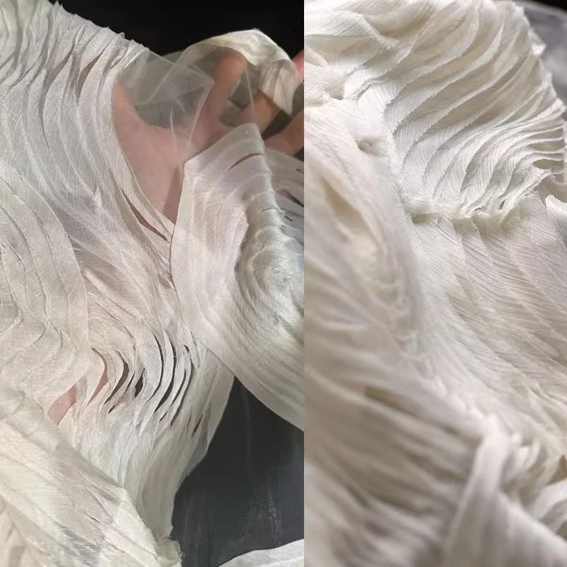 

Wave 3D приятная для кожи тюлевая ткань с нестандартной прозрачной текстурой для дизайнерского платья-жилета