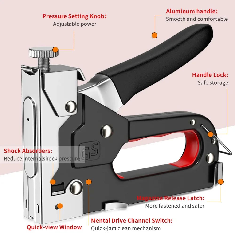 Pistola sparachiodi 4 in 1 Mobili fai da te Costruzione Cucitrice Tappezzeria Pistola per punti metallici con 3000 punti metallici Decorazioni per la casa Strumenti di carpenteria