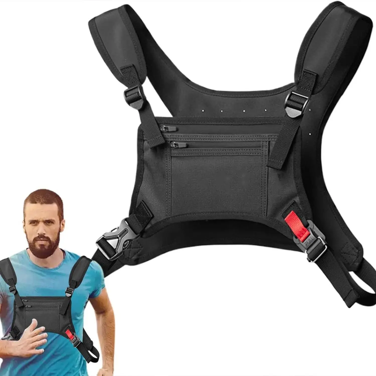 

Новая мужская нагрудная сумка с двойным регулируемым ремнем, водонепроницаемая, для телефона, удобная сумка-жилет, повседневная, однотонная, для ноутбука 8 дюймов