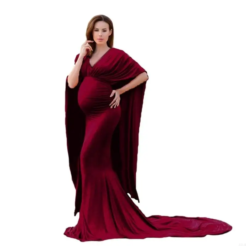 Elegantes langes Maxikleid für Schwangerschaftsfotoshootings, weicher Polyesterstoff, angenehm zu tragen für schwangere Frauen – Detail 2