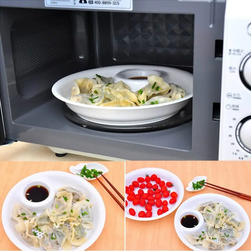 Dual-Layer Wheat Straw Disc Dumpling Plate with Vinegar Plate Tool with Mini Spices Dish Fruit Bowl Kitchen Tableware