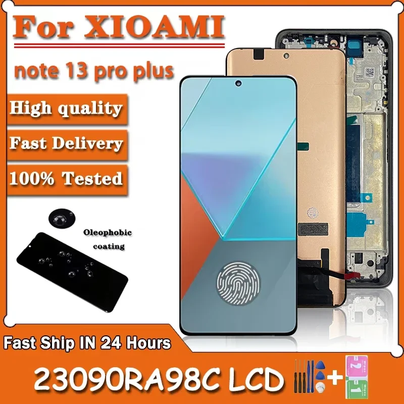 6.67“AMOLED For Xiaomi Redmi Note 13 Pro+ Plus LCD 23090RA98C Display With Fingerprint Touch Panel Screen Digitizer Assembly