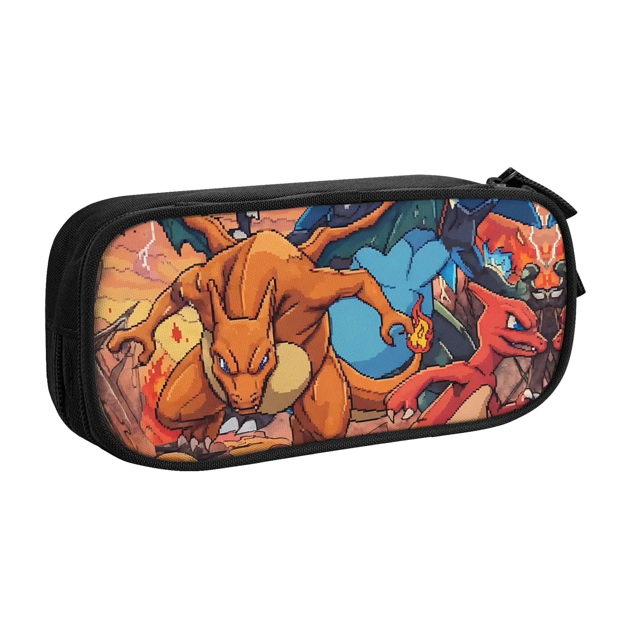 Large Capacity Bags for Child Cartoon Charizard Family Ukiyo‑e Pattern Pokemon Lover School Pencil Bag for Boys Gilrs Kids