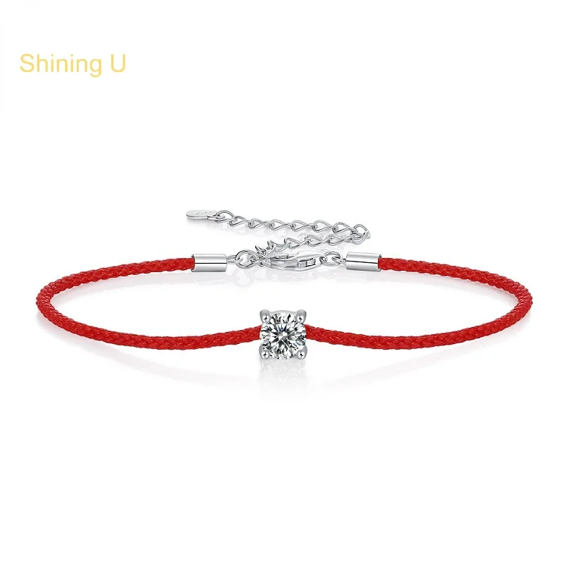 

Shining U S925 Silver Moissanite Bracelet 0.5ct Redline New Chinese Style Fine Jewelry for Women Birthday Gift