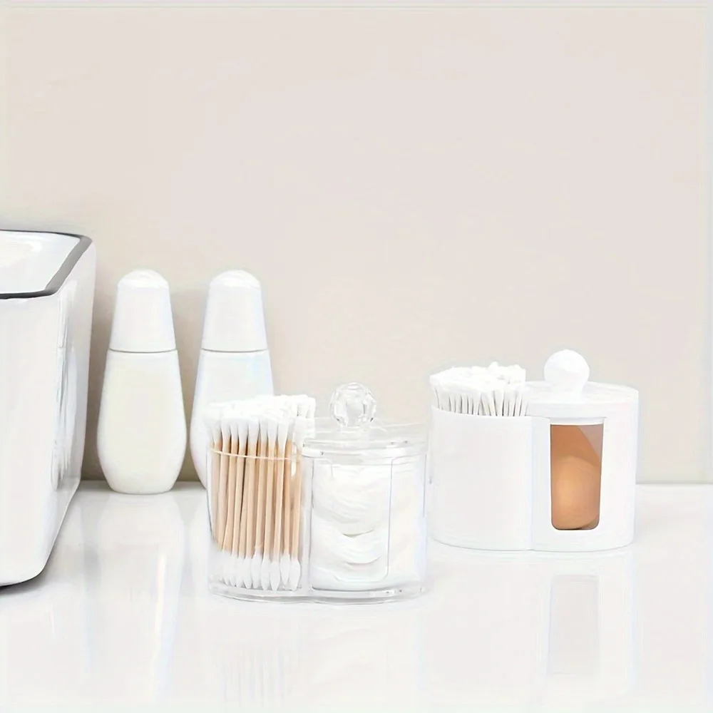 1pc Organizzatore cosmetico antipolvere di grande capacità Organizzatore di bastoncini di cotone, coperchio in bambù, batuffolo di cotone portatile e supporto per soffio di polvere