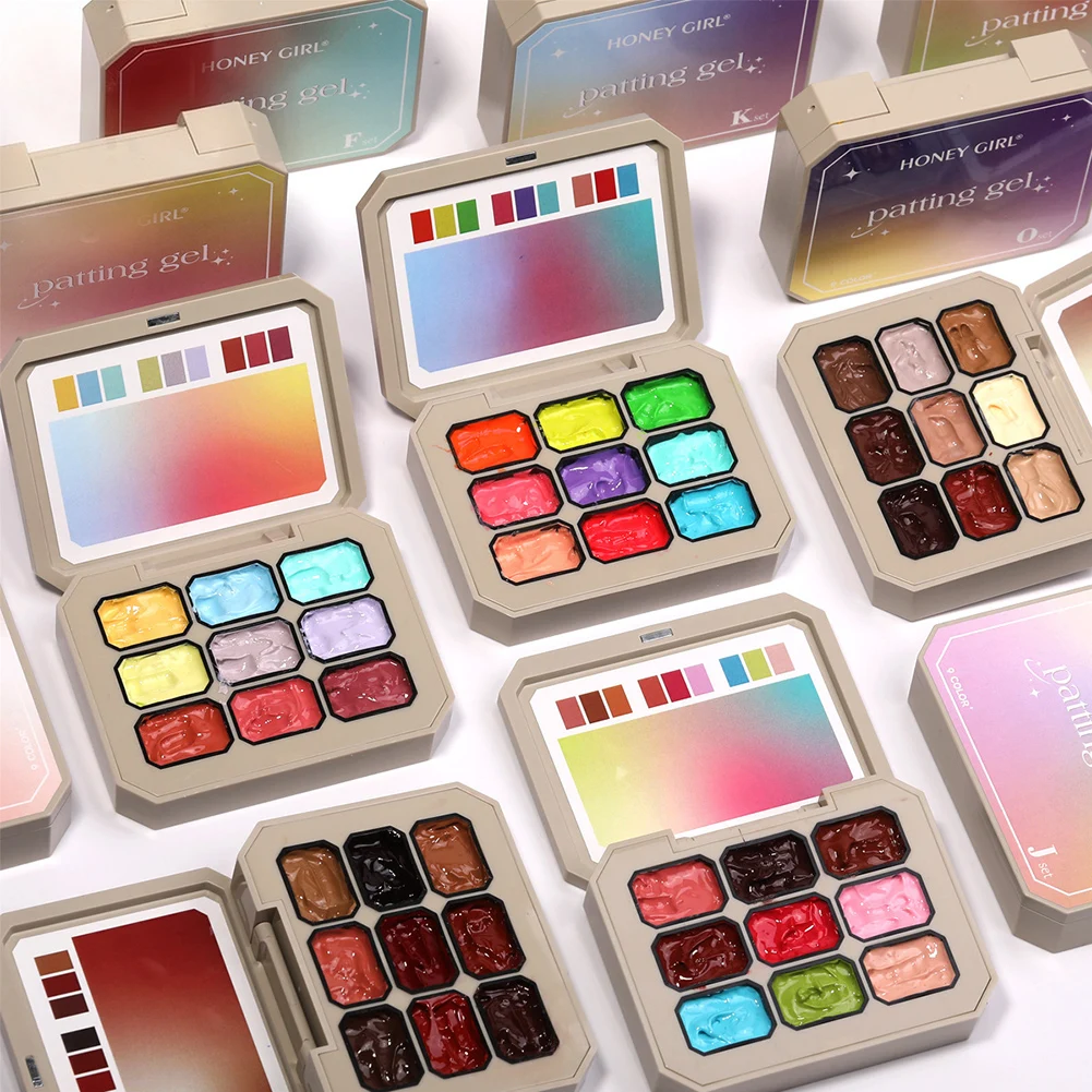 9 Colors Nail Gel Paint Palettes,Macaron Painting Gel,High Saturation Popular Solid Nail Polish,Solid-Color Nail Polish Glue