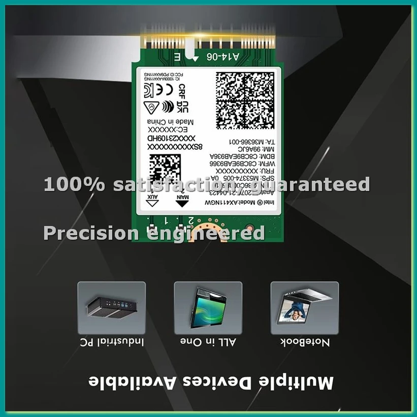 For AX411 WiFi Card+2X8DB Antenna WiFi 6E CNVio2 BT 5.3 Tri-Band 5374Mbps Module for Laptop/PC Win10/11-64Bit-TCES