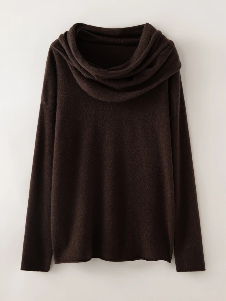 시크한 100% 캐시미어 여성용 파일 칼라 스웨터 단색 풀오버 가을 겨울 패션 캐주얼 루즈 소프트 니트웨어 우아한 탑