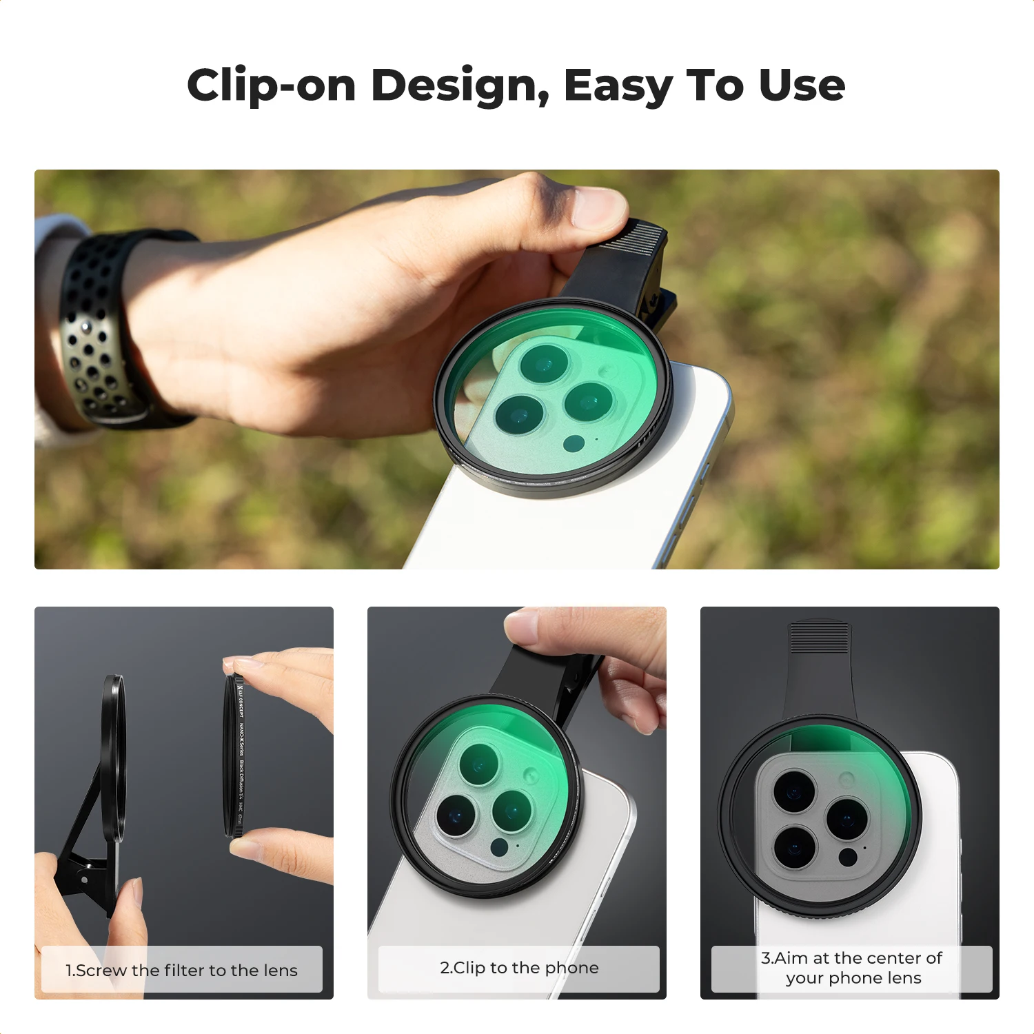 K&F CONCEPT فلتر هاتف عالمي 67 مم بنظام تثبيت سريع انتشار أسود 1/4 مع مشبك عدسة لـ iPhone 17 16 15 14 Pro Max سامسونج شاومي #2