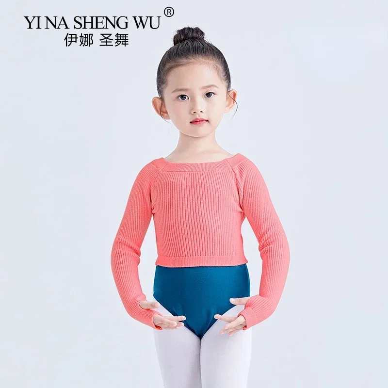 Suéter de gimnasia para niñas, danza de Ballet, suéteres planos elásticos de un solo hombro, traje tejido de manga larga para bailar