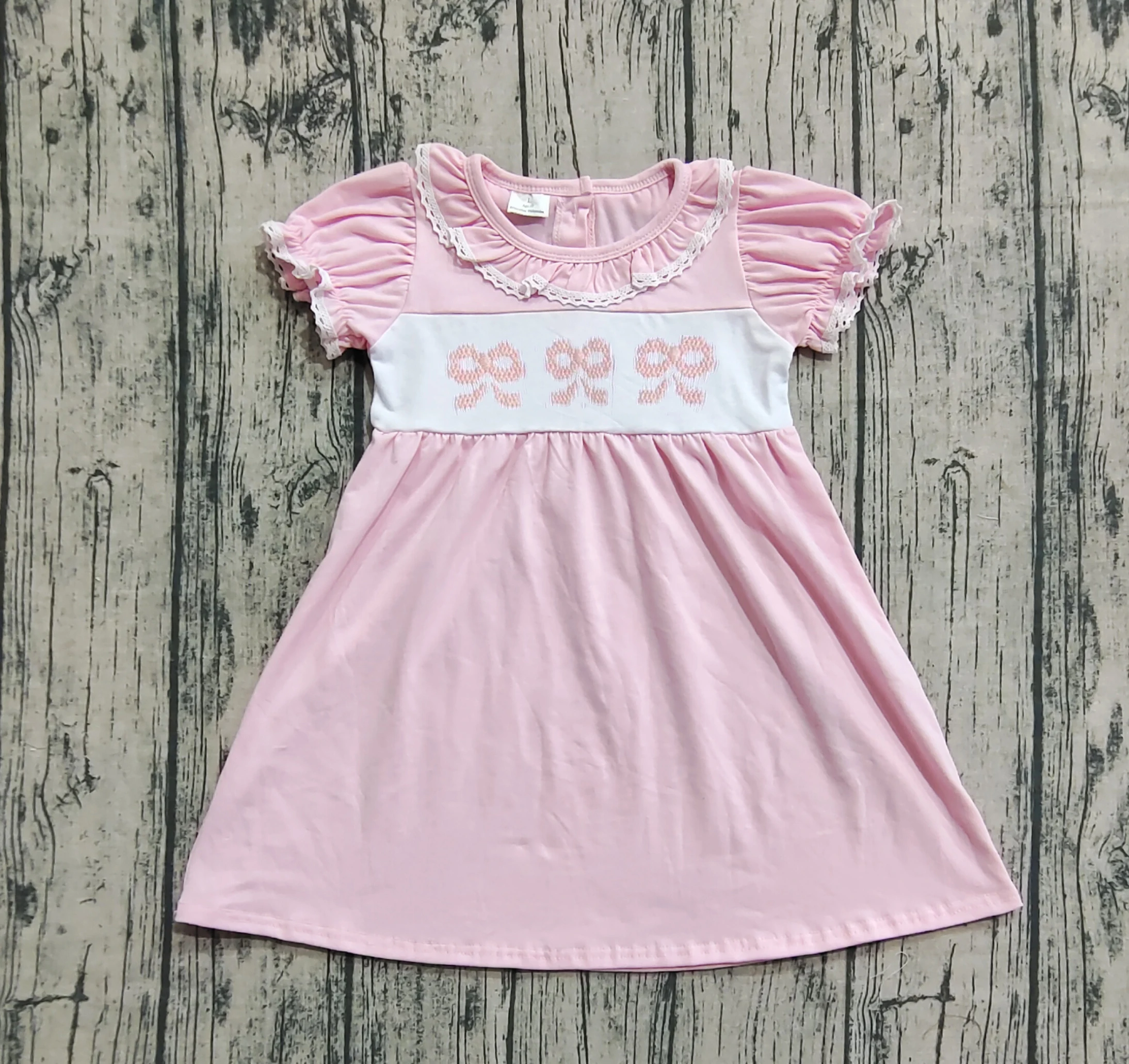 

7.08 GSD2718 Presale Kids Summer Clothes Bows Print Short Sleeve Baby Girls Dress