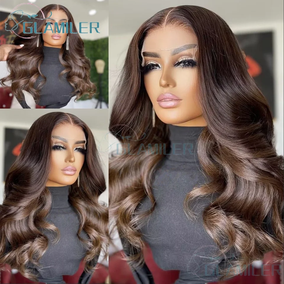 

Chocolate Brown Silk Top Wigs Body Wave 13x6 Transparent Lace Frontal Wig Dark Brown Human Hair Wig Remy PrePlucked For Women
