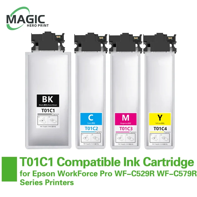 NEW 4Color T01C1 T01C2 T01C3 T01C4 Compatible Ink Bag Cartridge For Epson WorkForce Pro WF-C529R WF-C579R Series Printers