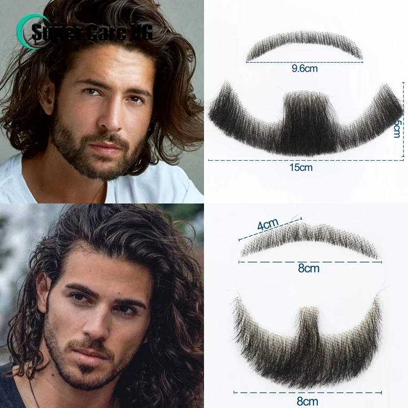 Black Fake Face Beard Mustache For Men Natural Human Hair Invisible Swiss Lace Brown Straight Thick Facial False Beard Makeup