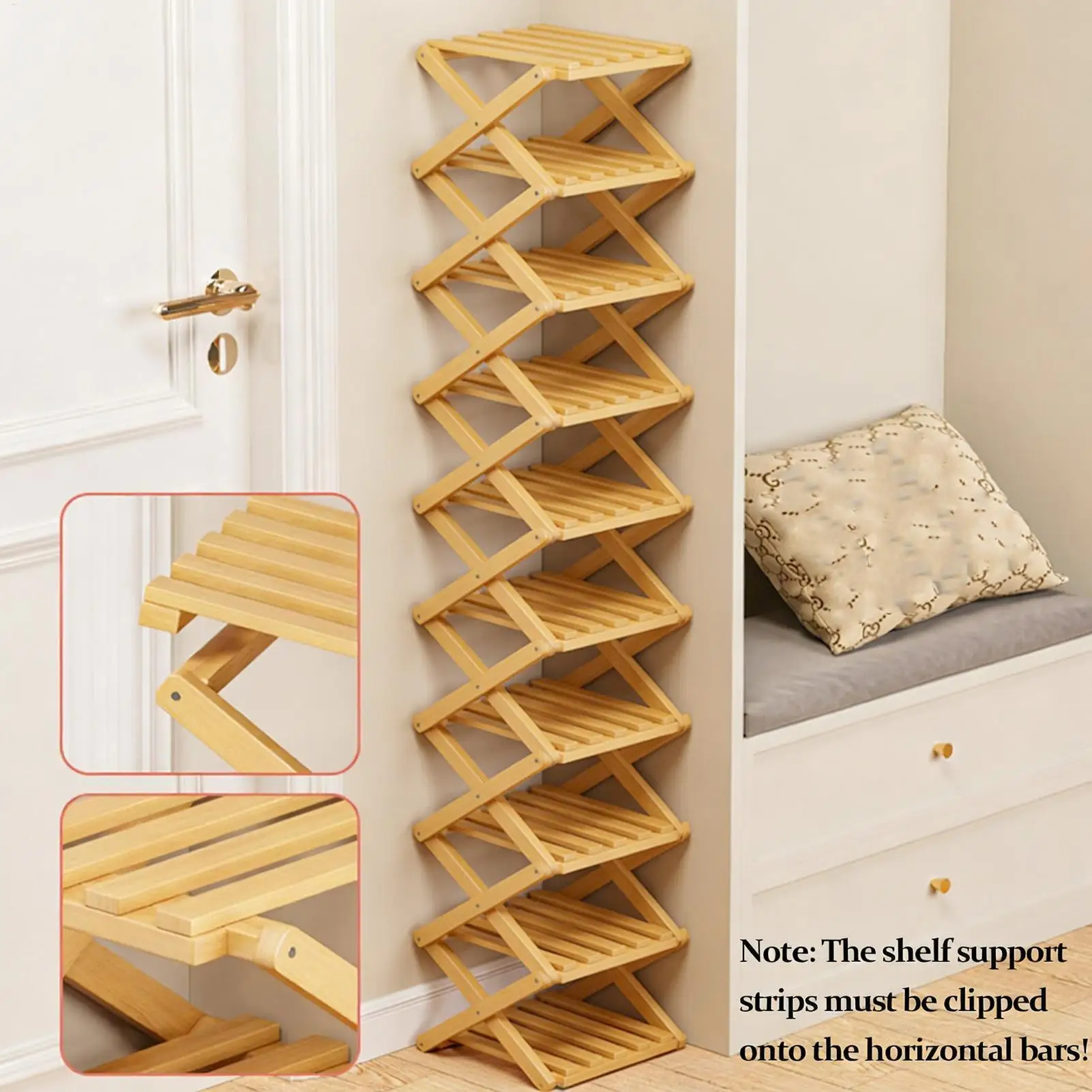 Schuhregal Organizer 10-stufiges Holzregal Faltbares Stabiles Regal Hohes Stehendes Schuhaufbewahrungsregal für Wohnzimmer Flur Eingangsbereich
