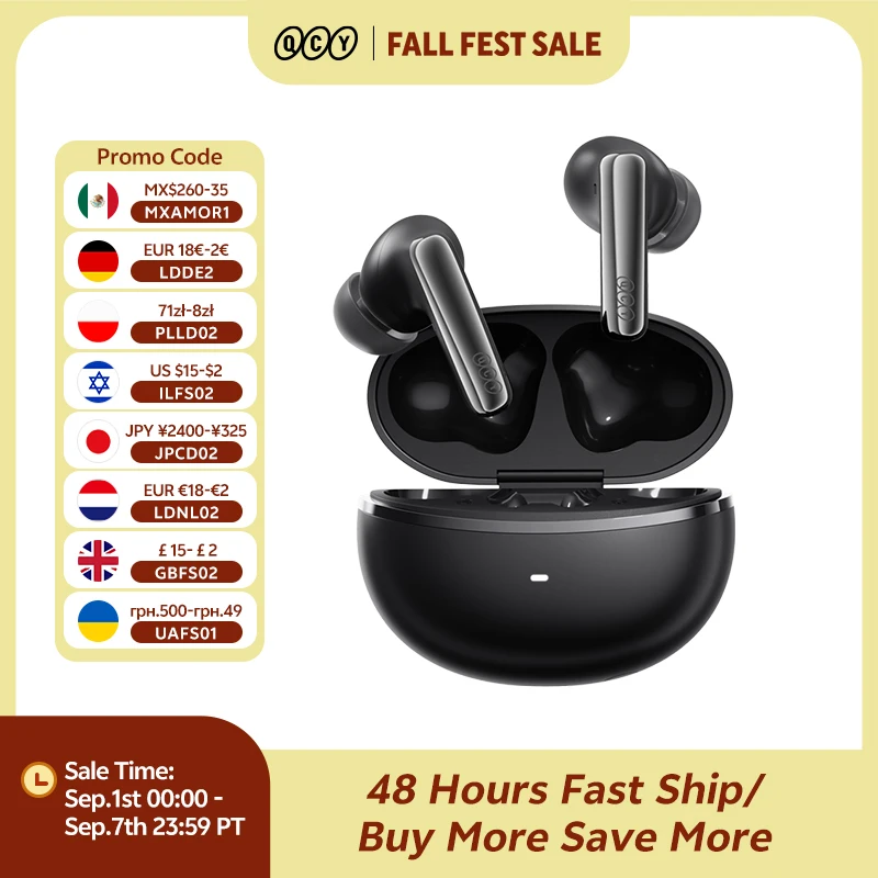 Qcy MeloBuds N70 ANC Auriculares inalámbricos Bluetooth 6.0 con cancelación de ruido adaptativa, audio Ldac de alta resolución, 6 micrófonos, 50 horas de reproducción, carga inalámbrica, detección