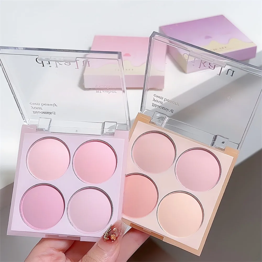 Nieuwe 4-kleuren Matte Blusher Matte Shimmer langdurige Poeder Blusher Gezicht Verhelderende Gezicht Verhelderende Poeder Cosmetica