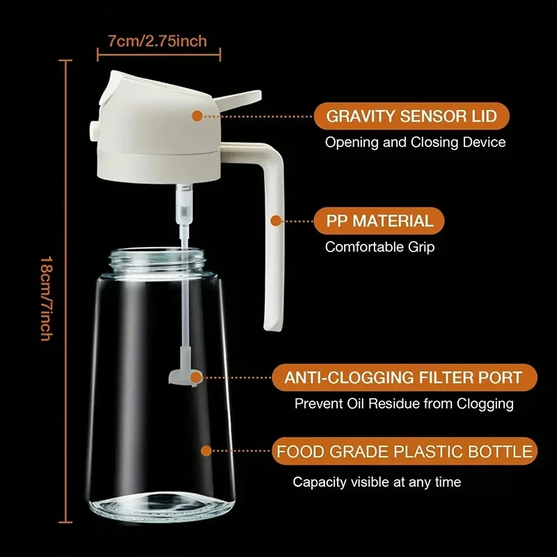 Multi-functional Kitchen Oil Bottle Spray Oil Pouring Two-in-one Food-grade Material Is Not Easy To Damage 500ML Large Capacity image 4