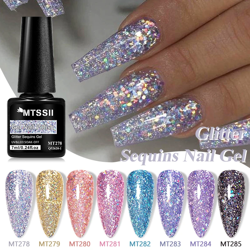 7ml Glitter Paillettes Gel Smalto per unghie Sparkle Argento Oro Rosa Nero Lucido Gel olografico Smalto Soak Off UV LED Unghie curate Art