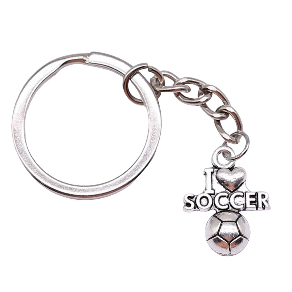 1pcs I Love Soccer car keychain nail charms Supplies for jewelry popular Ring Size 28mm